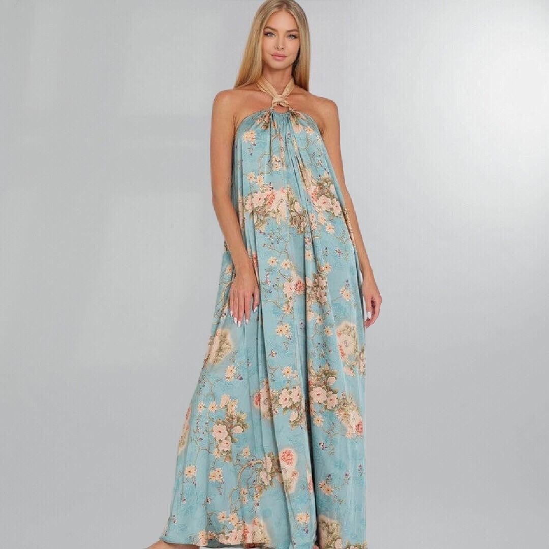 Aqua Halter Maxi Dress Posh Society Boutique Dresses Visit poshsocietyhb