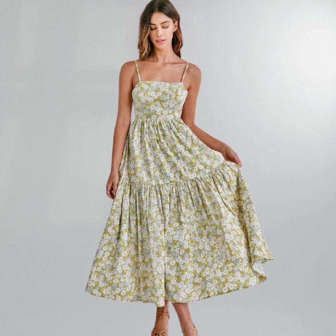Boho Backless Floral Prairie Midi Dress Posh Society Boutique Dresses Visit poshsocietyhb