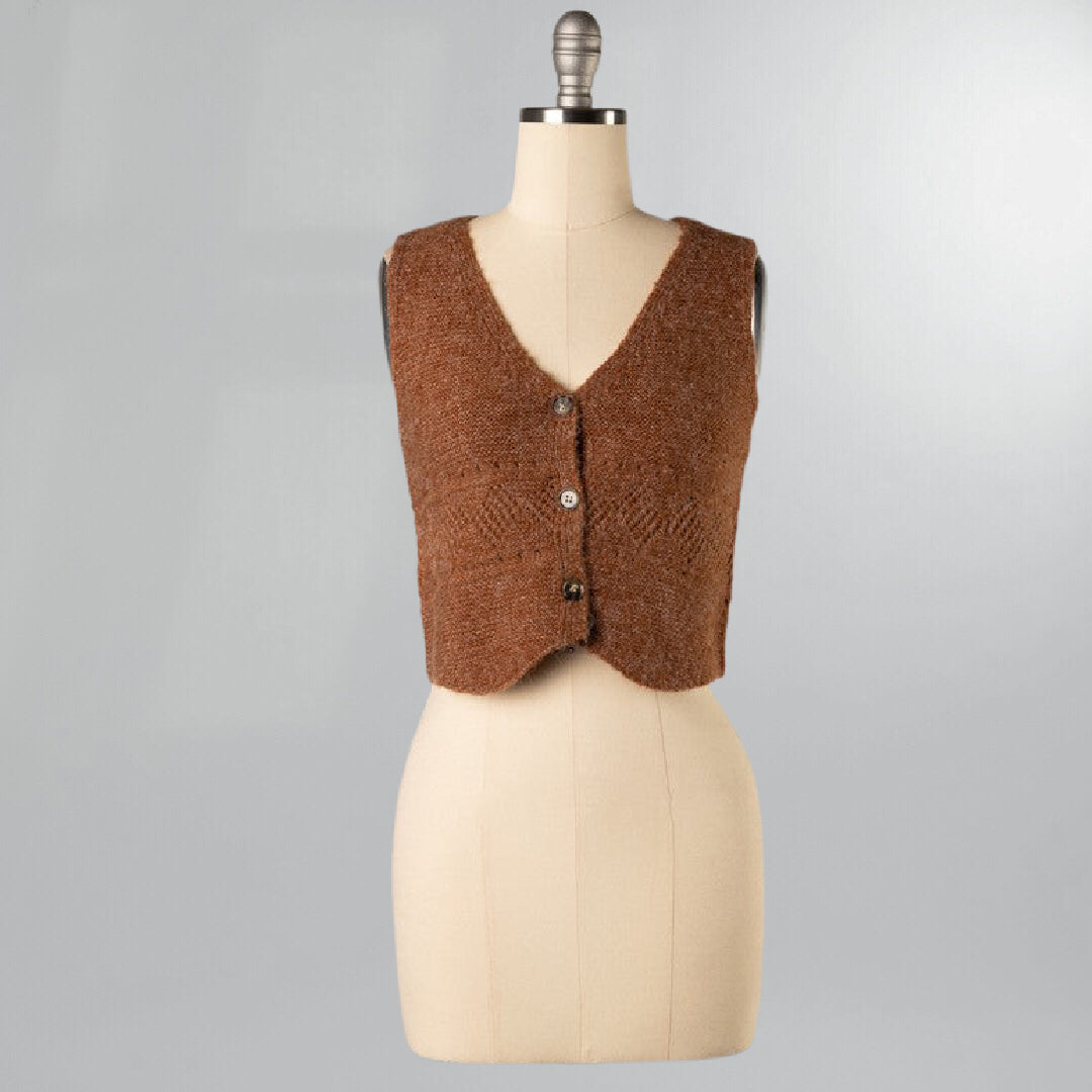Button Front Cable Knit Vest Posh Society Boutique Vest Visit poshsocietyhb