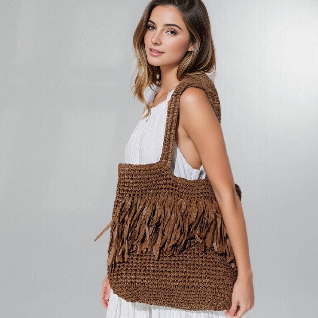 Coco Rattan Fringe Summer Shoulder Bag Posh Society Boutique Accessories Visit poshsocietyhb