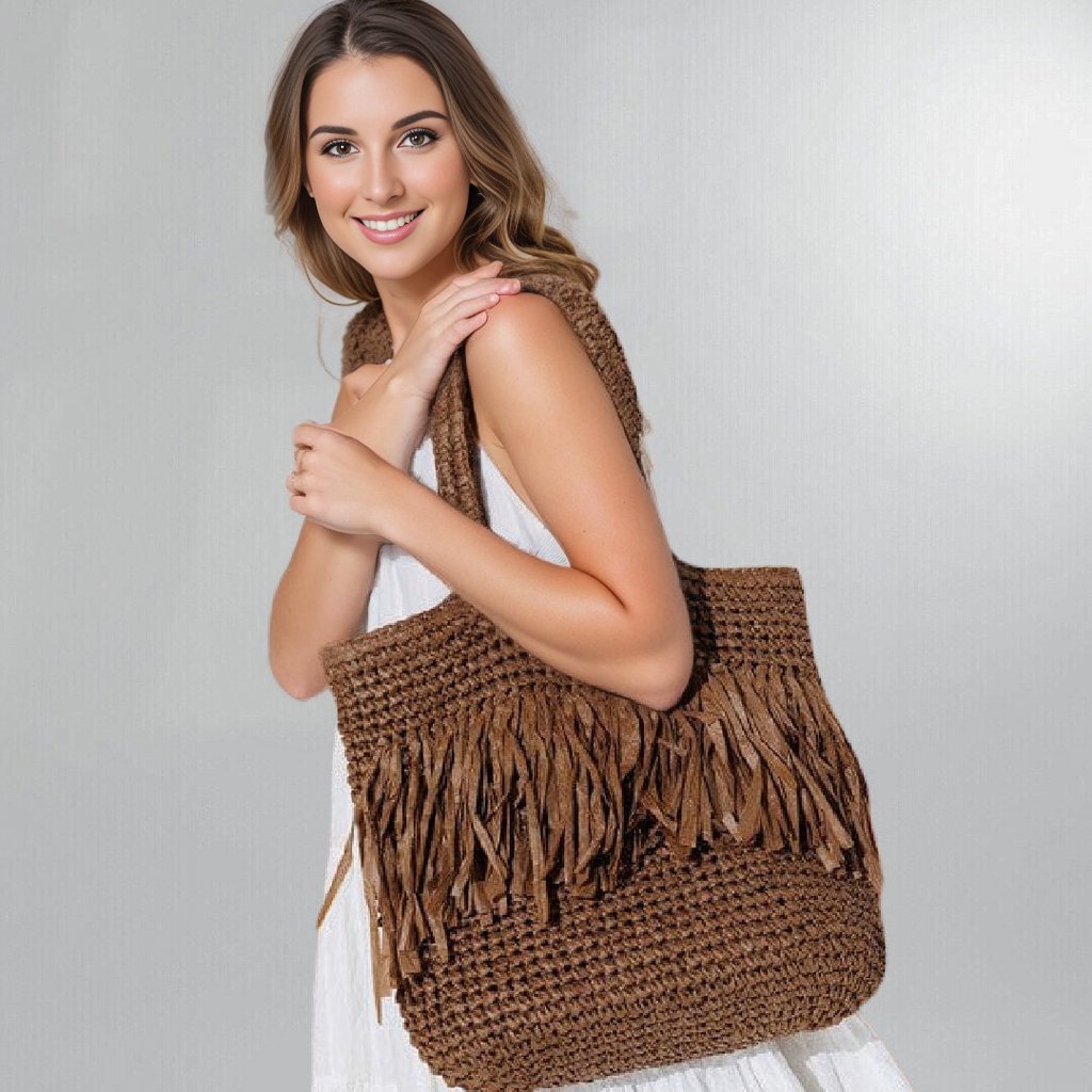 Coco Rattan Fringe Summer Shoulder Bag Posh Society Boutique Accessories Visit poshsocietyhb