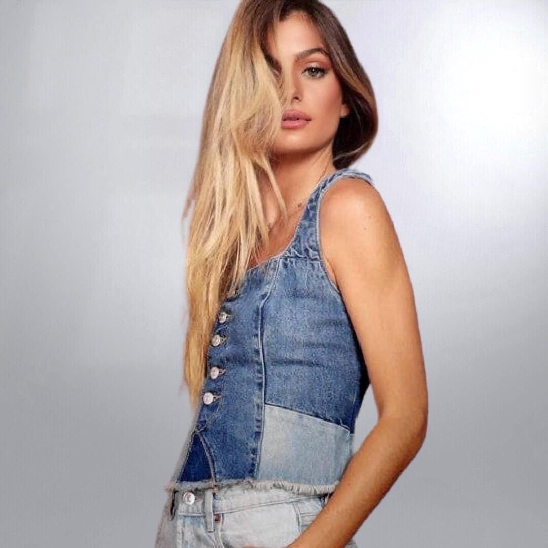 Denim Patchwork Top Posh Society Boutique Top Visit poshsocietyhb
