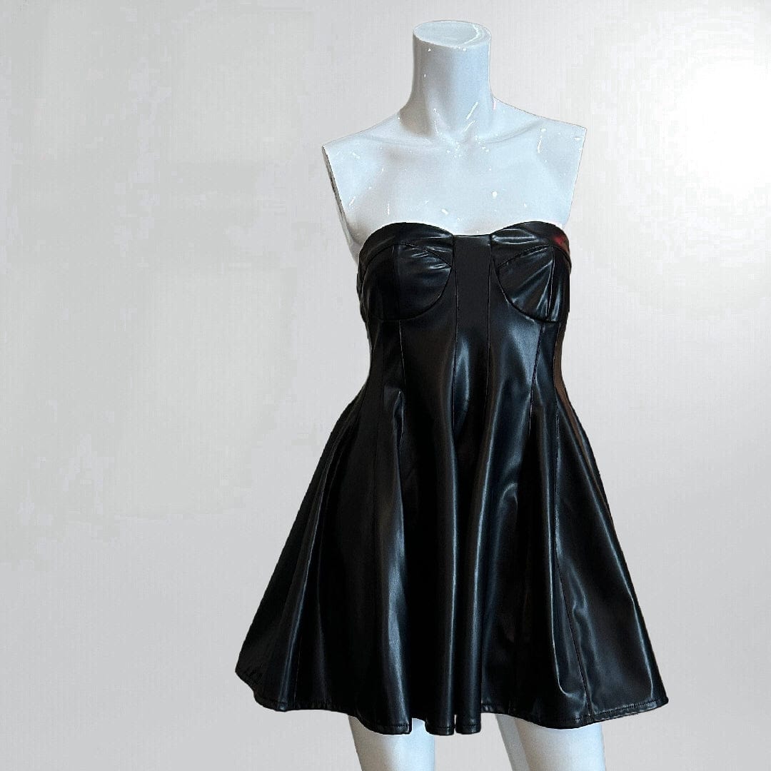 Leather fit outlet and flare dress