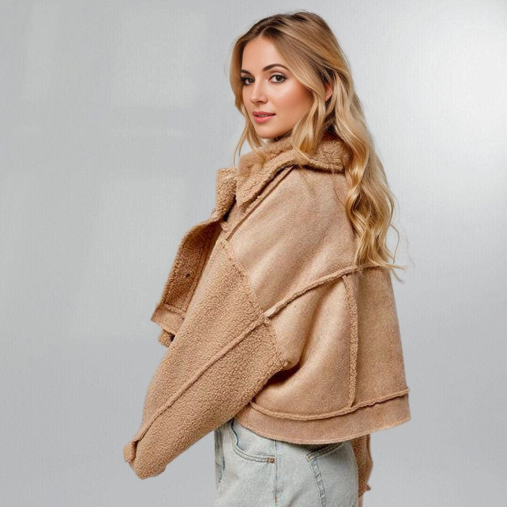 Faux Suede Cropped Sherpa Trucker Jacket (Large) Posh Society Boutique Jackets Visit poshsocietyhb
