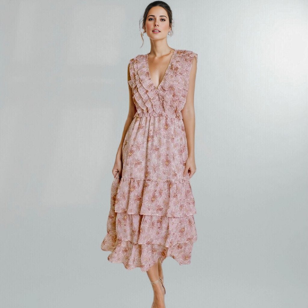 Girly Girl Ruffle Front Daisy Print Midi Dress Posh Society Boutique Dresses Visit poshsocietyhb