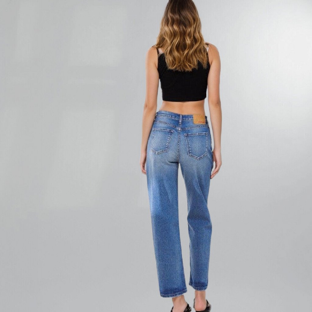High Rise Wide Leg Straight Boyfriend Jeans Posh Society Boutique Jeans Visit poshsocietyhb