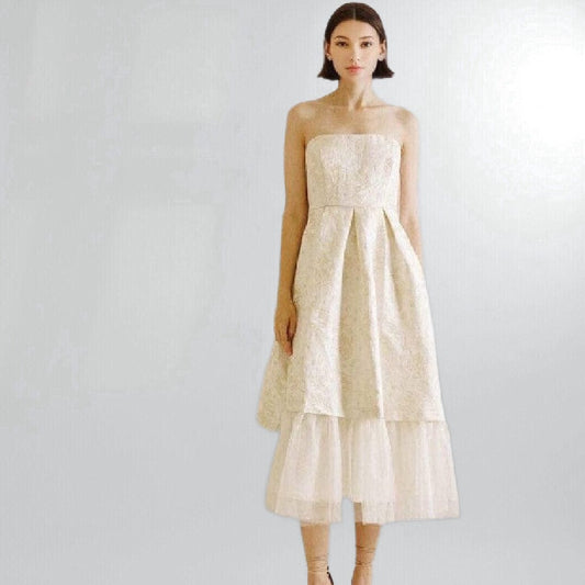 Ivory Jacquard Retro Strapless Midi Dress Posh Society Boutique Dresses Visit poshsocietyhb
