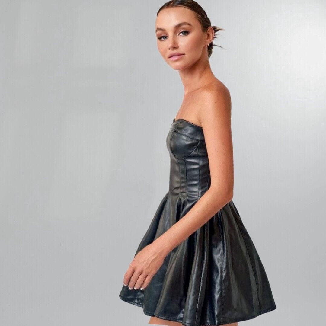 Leather Fit & Flare Mini Dress Posh Society Boutique Dresses Visit poshsocietyhb