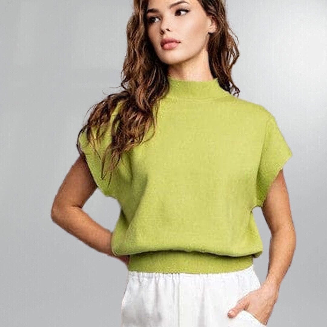 Mock Neck Short Sleeve Avocado Posh Society Boutique Top Visit poshsocietyhb