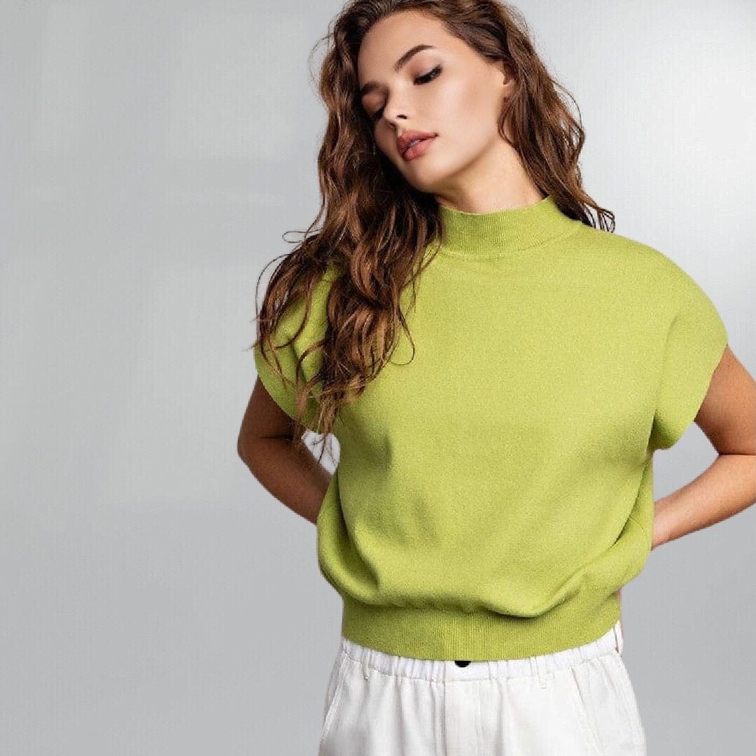 Mock Neck Short Sleeve Avocado Posh Society Boutique Top Visit poshsocietyhb