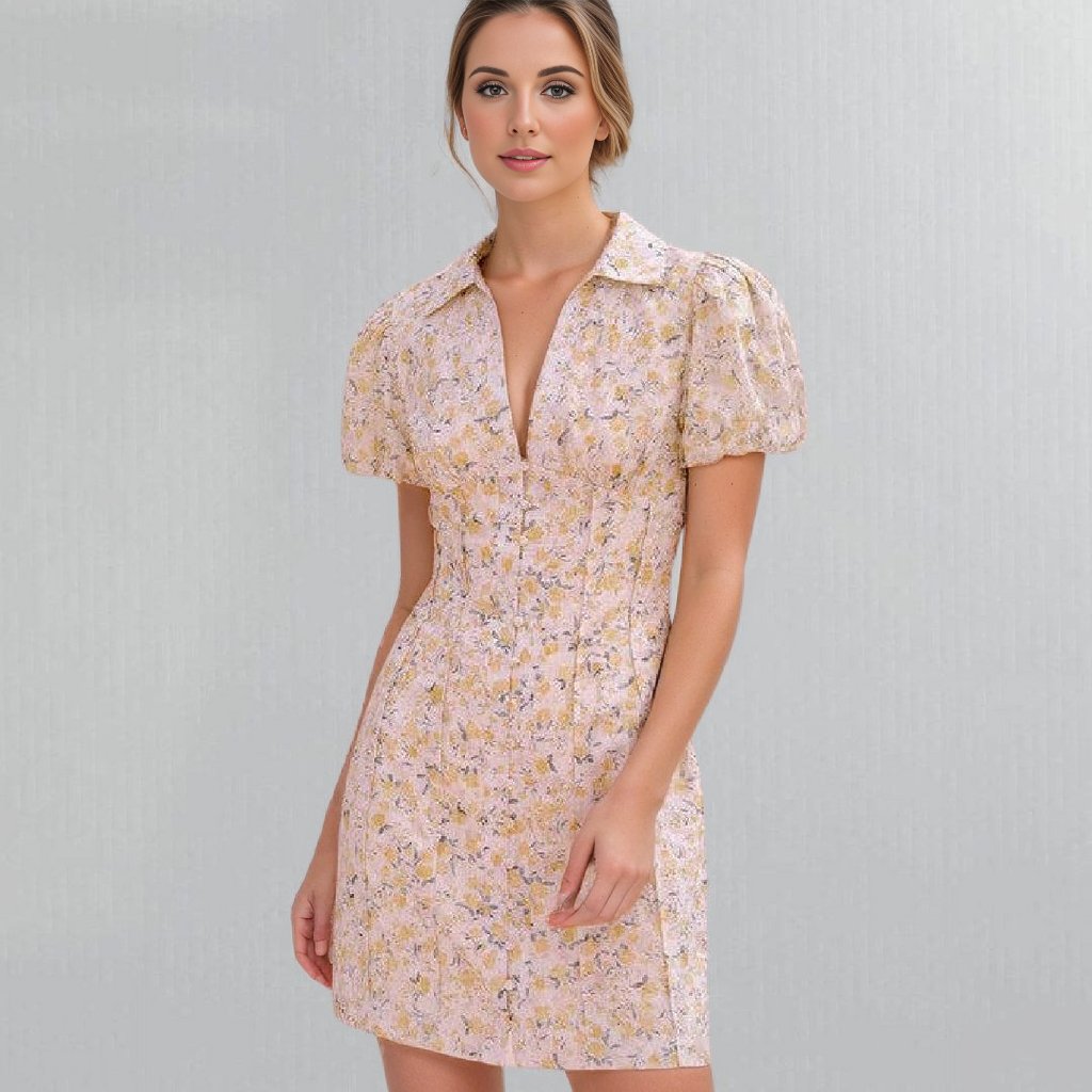 Puffy Sleeve Fitted Waist Cotton Mini Dress Posh Society Boutique Dresses Visit poshsocietyhb