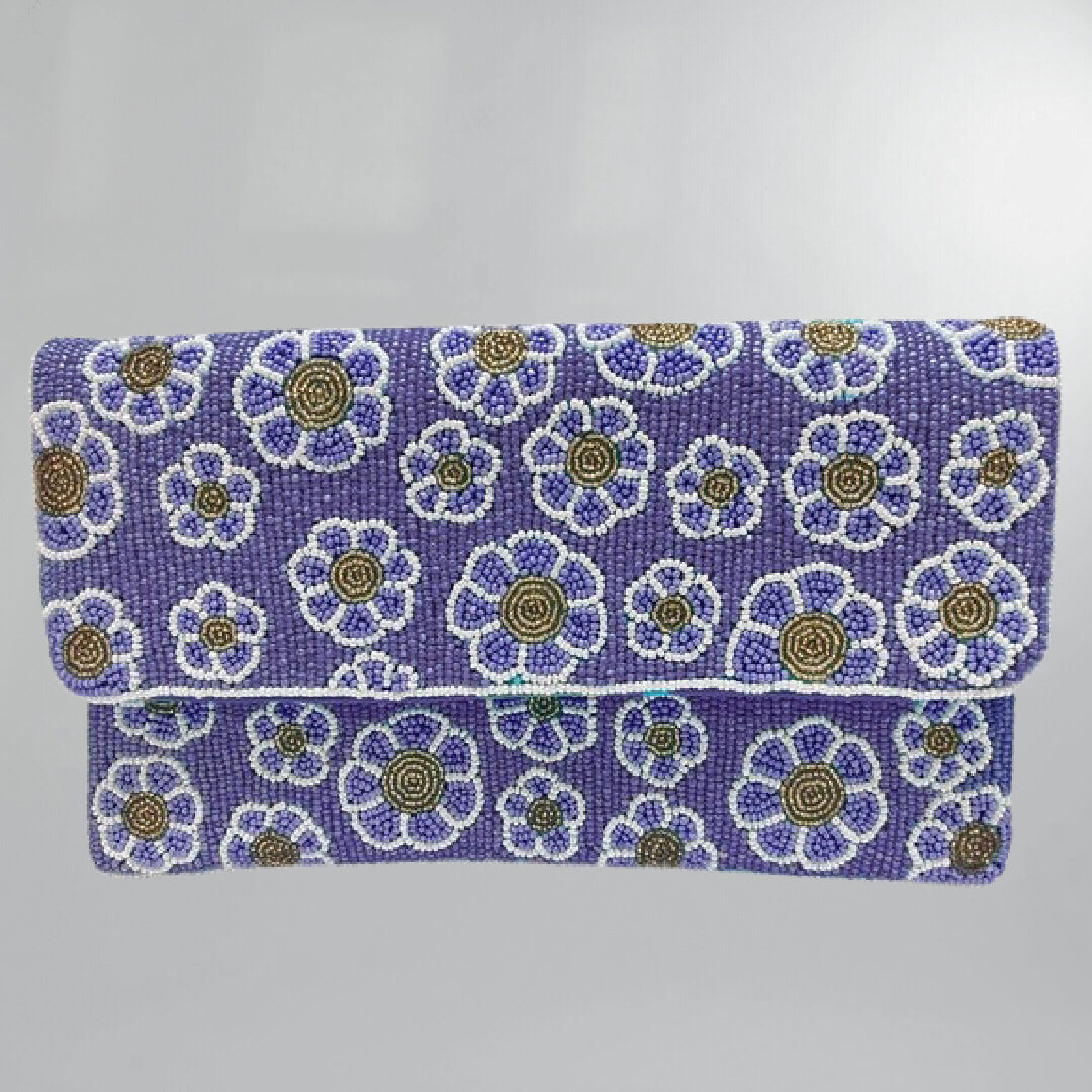 Purple Daisy Beaded Clutch Posh Society Boutique Accessories Visit poshsocietyhb