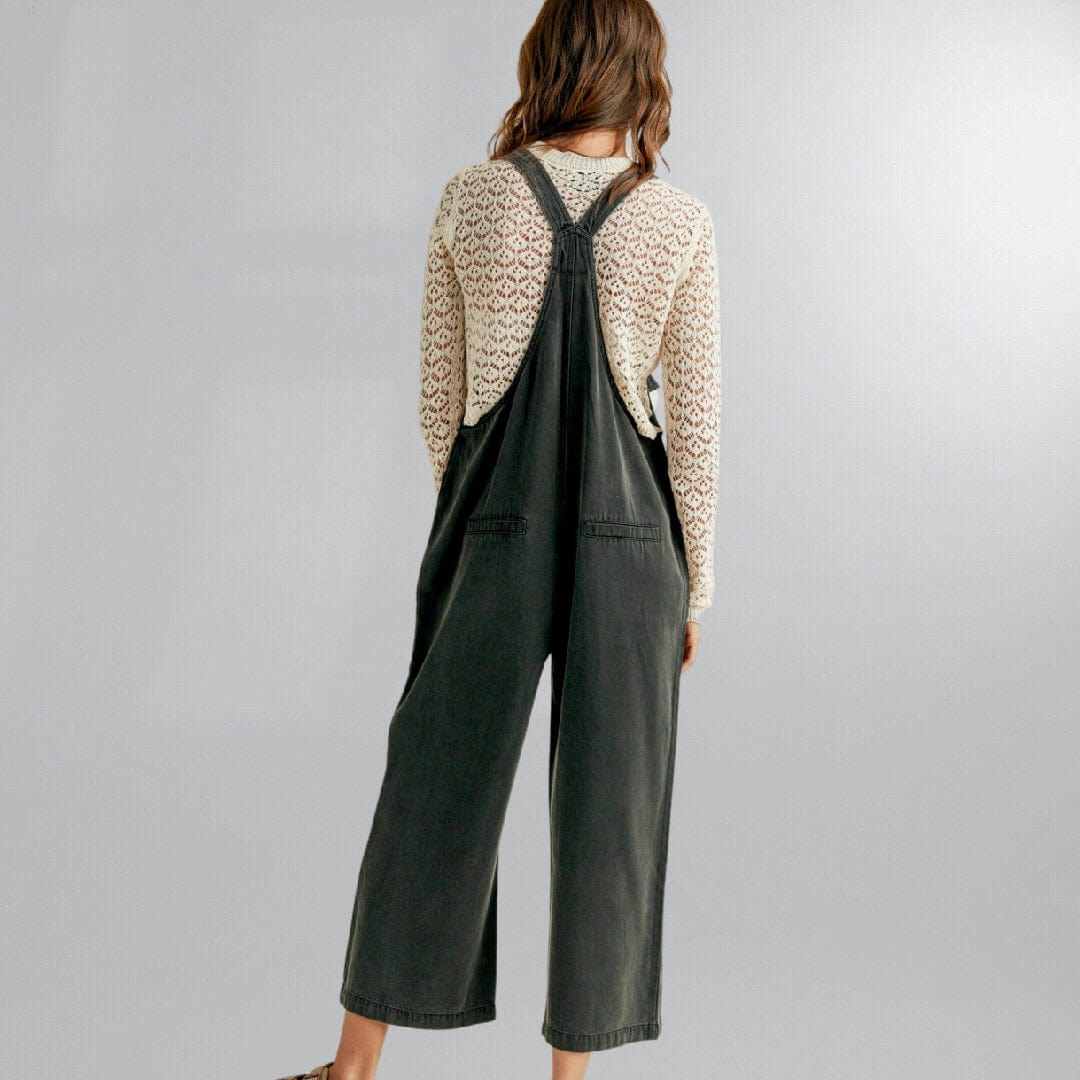 Relaxed Fit Cropped Wide Leg Tencel Overalls Posh Society Boutique Jumpsuits Visit poshsocietyhb