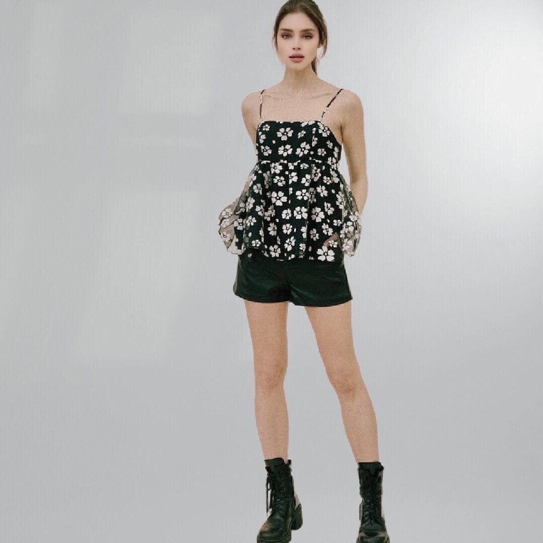Retro Daisy Print Organza Babydoll Camisole Top Posh Society Boutique Top Visit poshsocietyhb