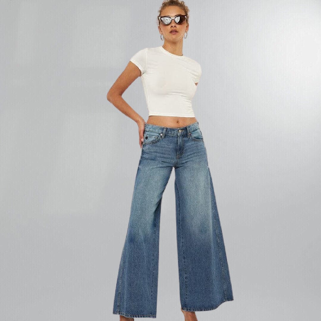 Retro Mid Rise Wide Leg Bell Bottom Jeans Posh Society Boutique Jeans Visit poshsocietyhb