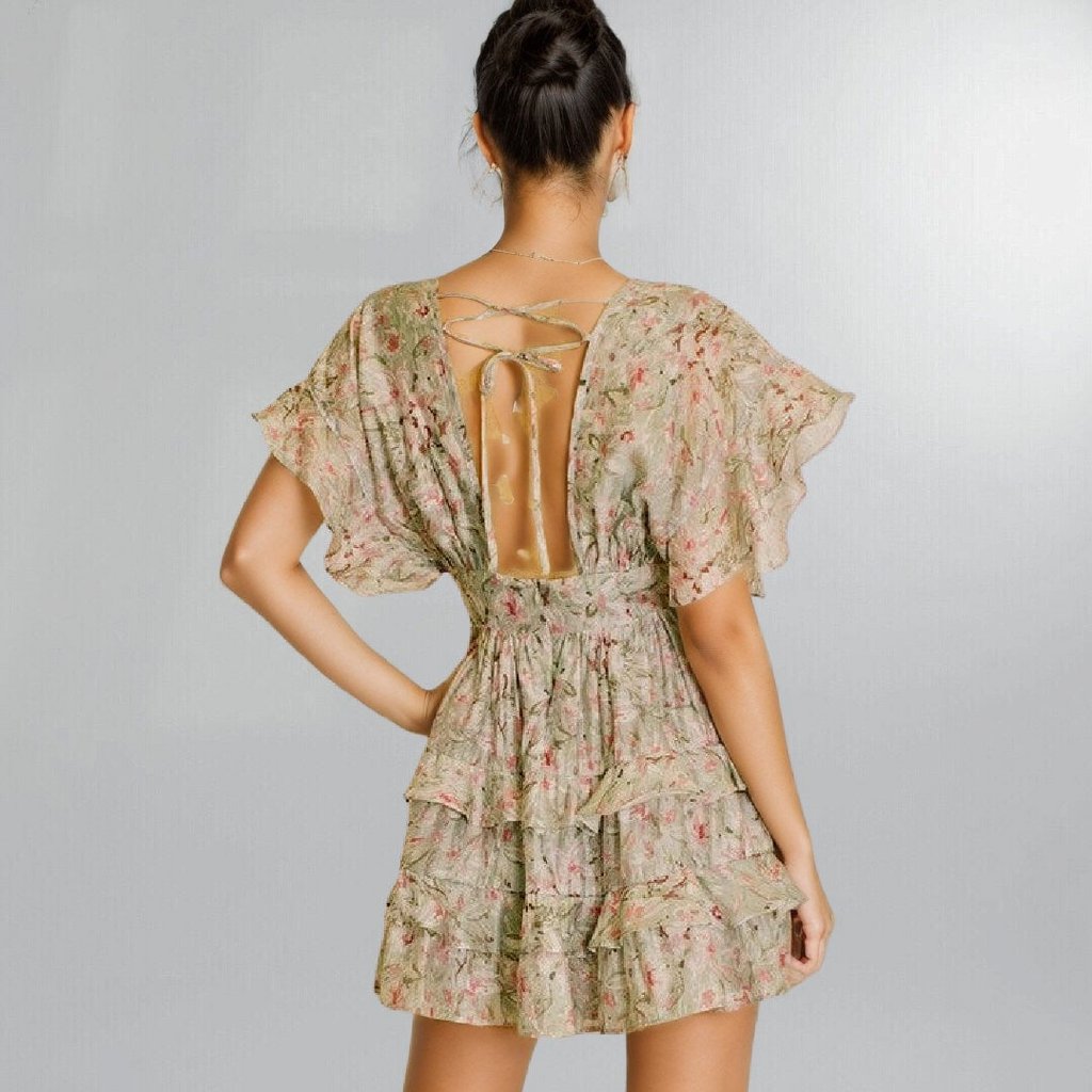 Romantic Flutter Sleeve Fitted Backless Mini Dress Posh Society Boutique Dresses Visit poshsocietyhb
