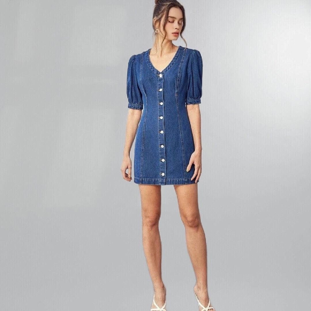 Short Puffy Sleeve Denim Dress Posh Society Boutique Dresses Visit poshsocietyhb