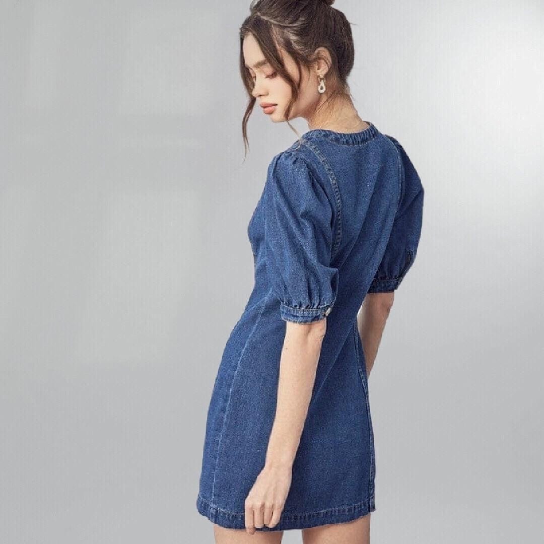 Short Puffy Sleeve Denim Dress Posh Society Boutique Dresses Visit poshsocietyhb