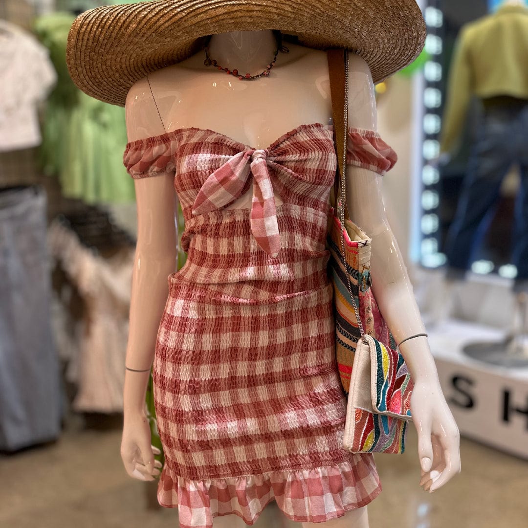Smocked Pink Gingham Mini Dress Posh Society Boutique Dresses Visit poshsocietyhb