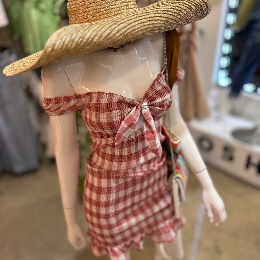 Smocked Pink Gingham Mini Dress Posh Society Boutique Dresses Visit poshsocietyhb