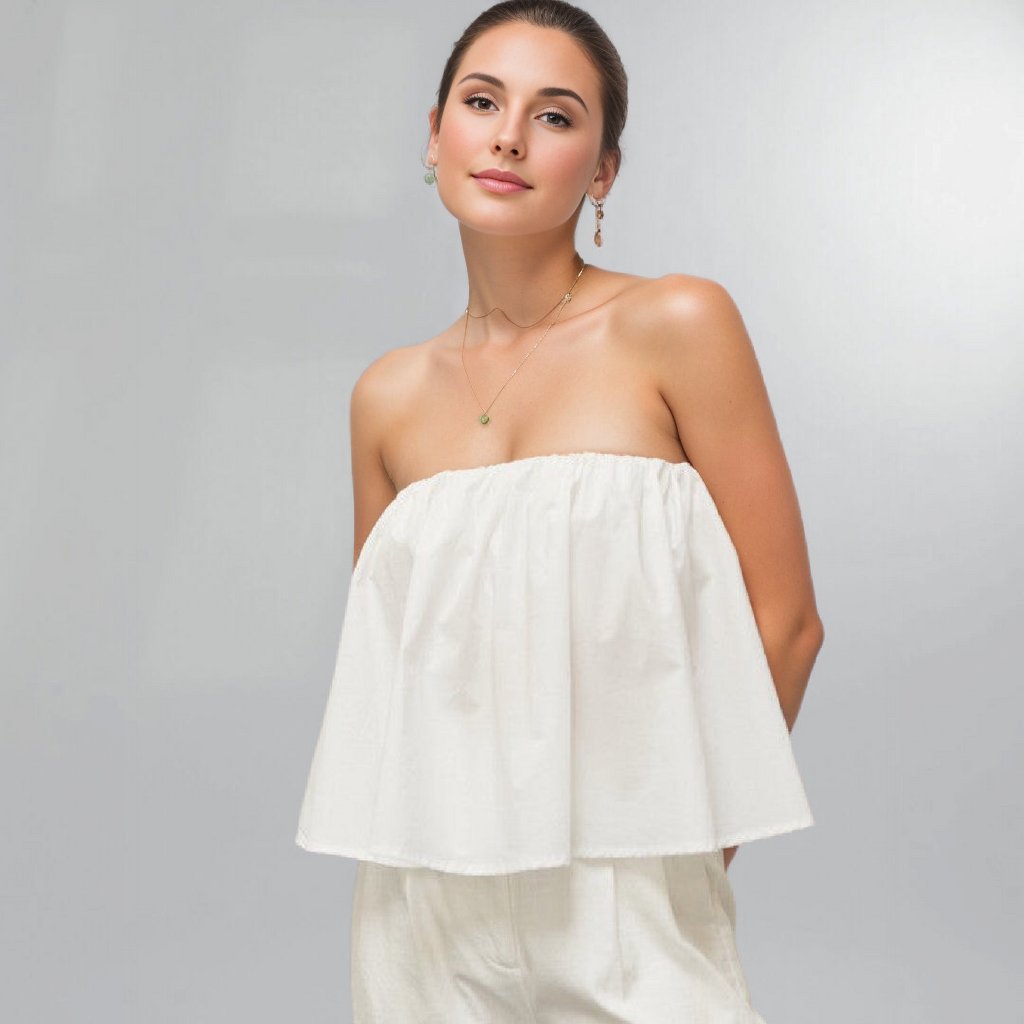 Strapless White Crisp Poplin Cotton Crop Top Posh Society Boutique Top Visit poshsocietyhb