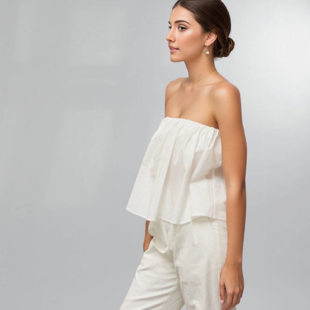 Strapless White Crisp Poplin Cotton Crop Top Posh Society Boutique Top Visit poshsocietyhb
