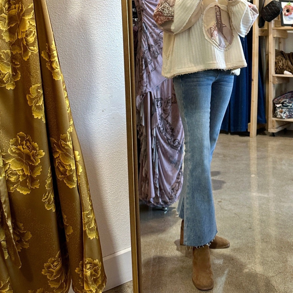 Stretchy High Rise Cropped Kick Flare Jeans Posh Society Boutique Jeans Visit poshsocietyhb