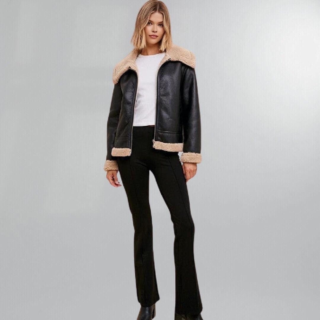Stylish Vegan Leather Shearling Trimmed Jacket Posh Society Boutique Jackets Visit poshsocietyhb