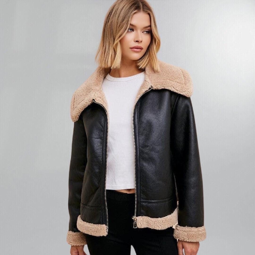 Stylish Vegan Leather Shearling Trimmed Jacket Posh Society Boutique Jackets Visit poshsocietyhb