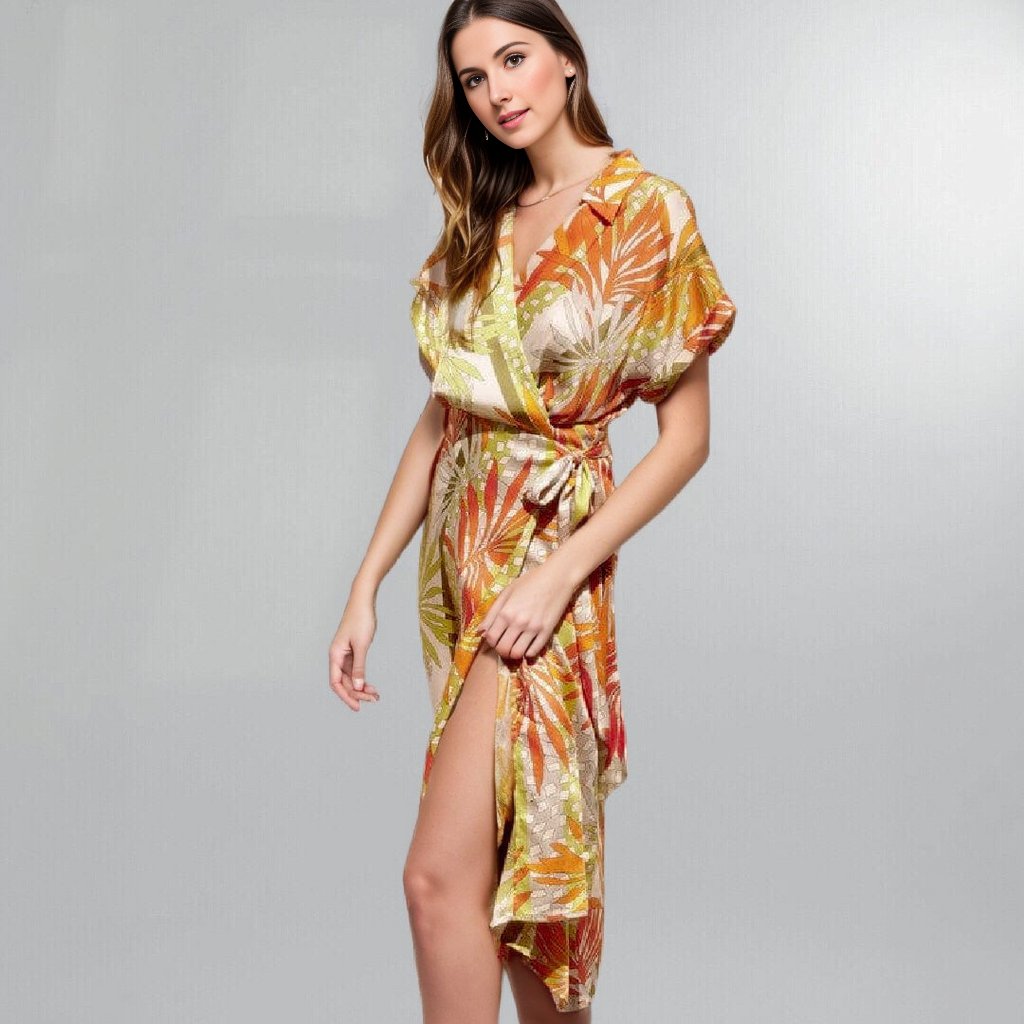 Tropical Surplice Kimono Sleeve Midi Wrap Dress Posh Society Boutique Dresses Visit poshsocietyhb