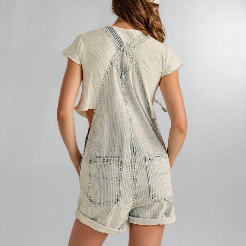 Washed-Out Striped Stirrup Bib Romper Posh Society Boutique Romper Visit poshsocietyhb
