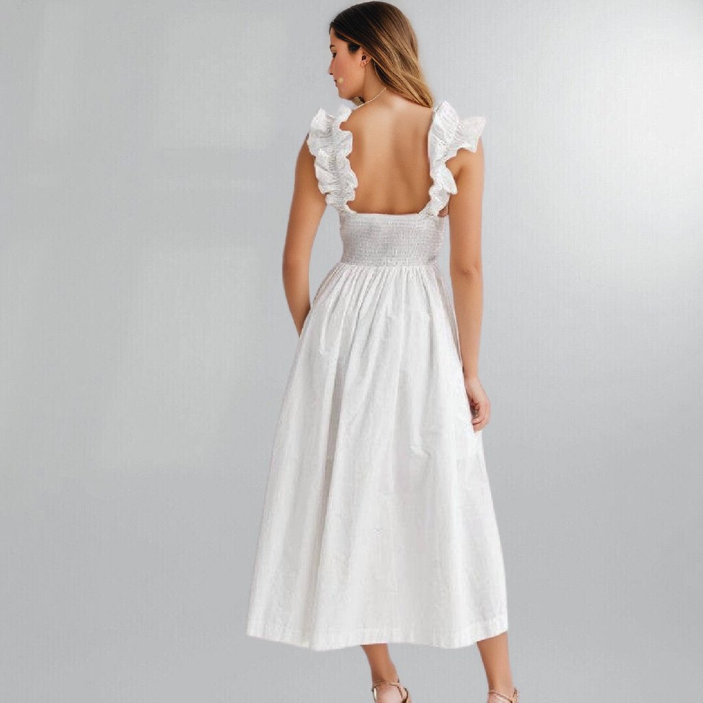 White Poplin Flirty Bow Front Midi Dress Posh Society Boutique Dresses Visit poshsocietyhb