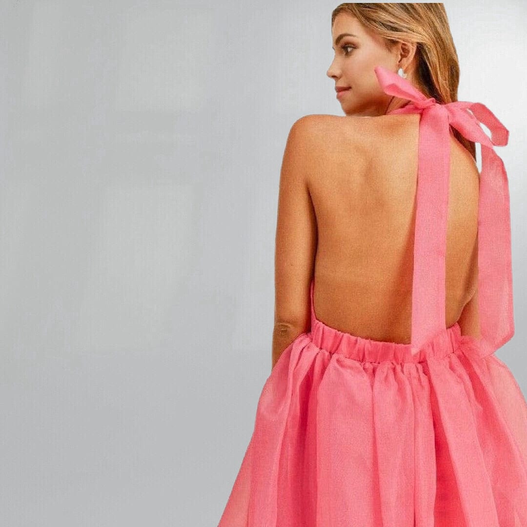 Backless Organza Fit And Flare Mini Dress Posh Society Boutique