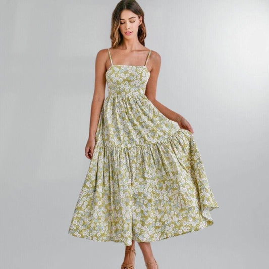 Boho Backless Floral Prairie Midi Dress Posh Society Boutique Dresses Visit poshsocietyhb