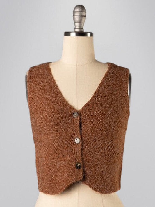 Button Front Cable Knit Vest Posh Society Boutique Vest Visit poshsocietyhb