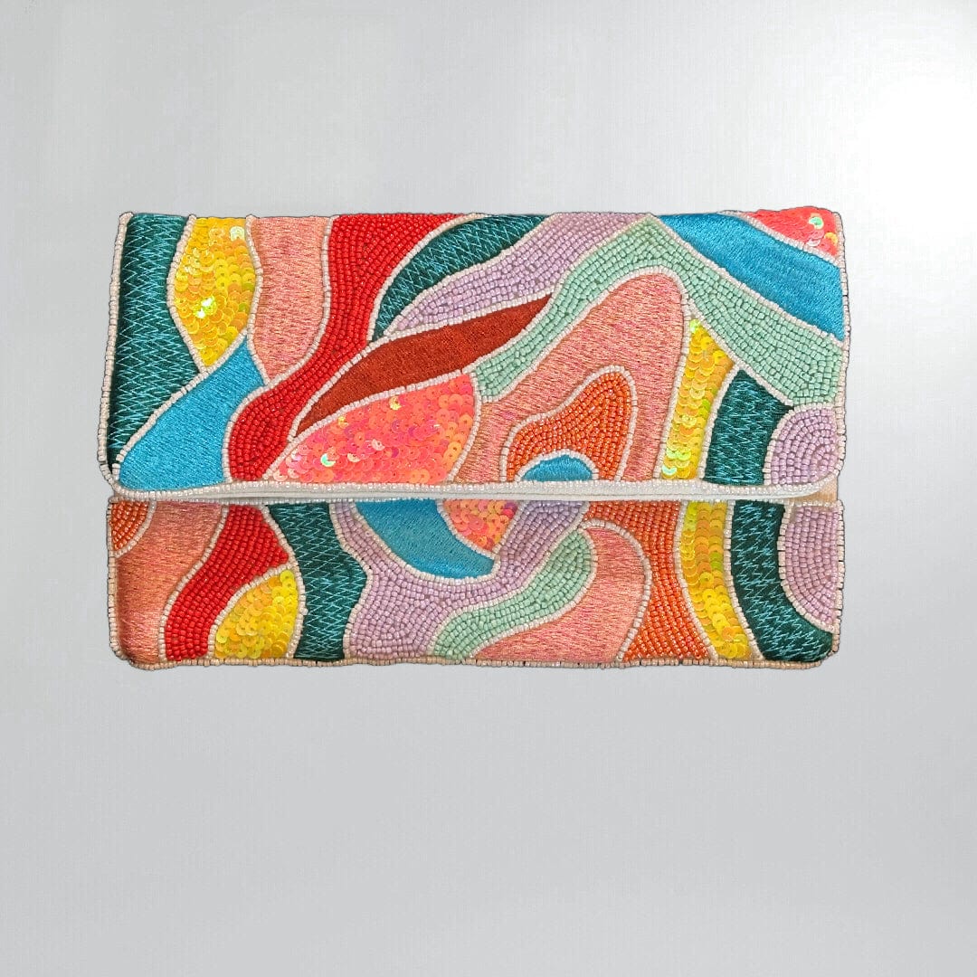 Colorful Hand Beaded Retro Print Clutch Posh Society Boutique Bags Visit poshsocietyhb
