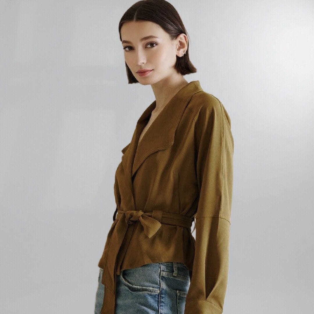 The Perfect Stretchy Twill Belted Jacket