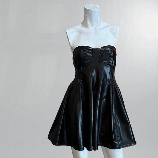 Edgy Street Faux Leather Fit & Flare Mini Dress Posh Society Boutique Dresses Visit poshsocietyhb