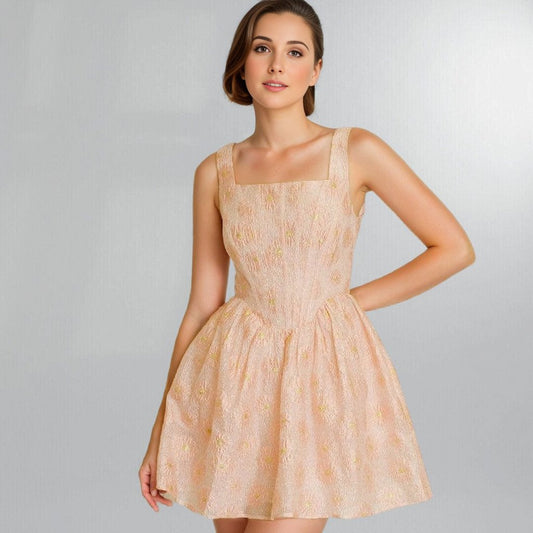 Feminine Pink Daisy Print Boned Fit & Flare Mini Dress Posh Society Boutique Dresses Visit poshsocietyhb