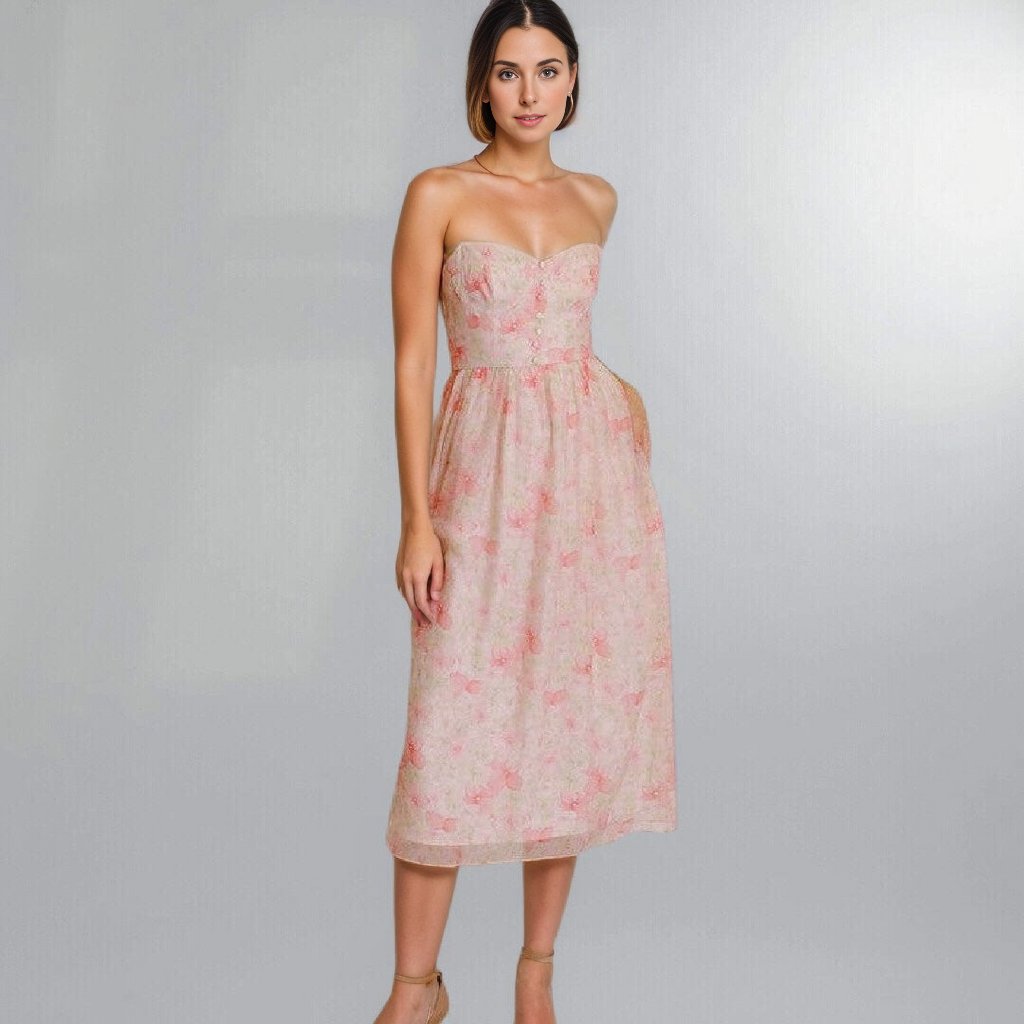 Feminine Pink Floral Corset Midi Dress Posh Society Boutique Dresses Visit poshsocietyhb