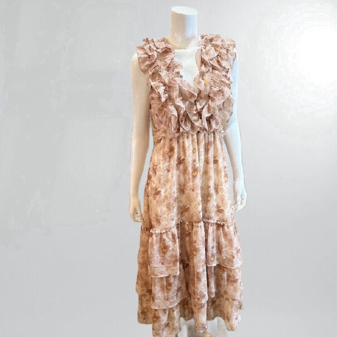 Feminine Ruffle Front Daisy Print Midi Dress (Small) Posh Society Boutique Dresses Visit poshsocietyhb