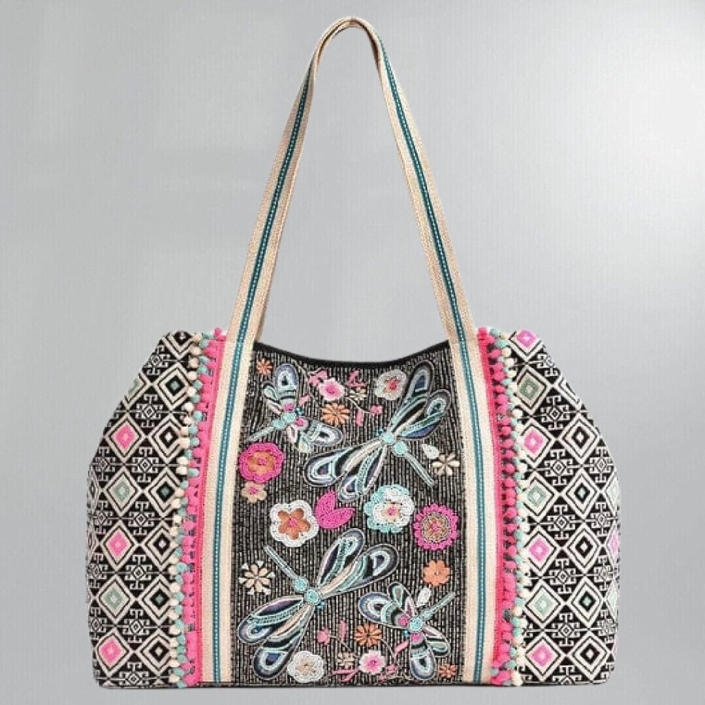 Hand-Beaded Dragonfly Carryall Tote Bag Posh Society Boutique Accessories Visit poshsocietyhb