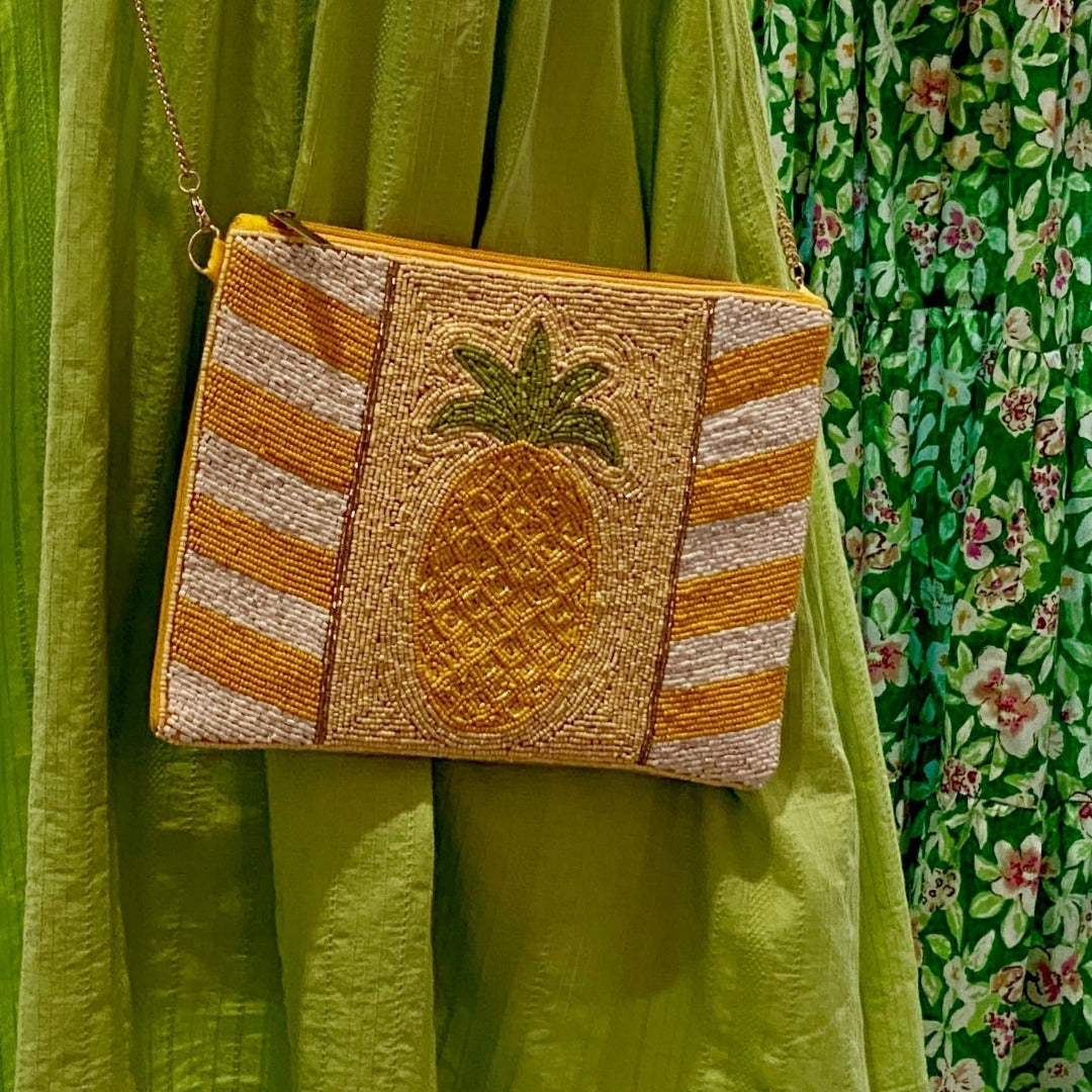 Hand Beaded Striped Pineapple Clutch Posh Society Boutique Bags Visit poshsocietyhb