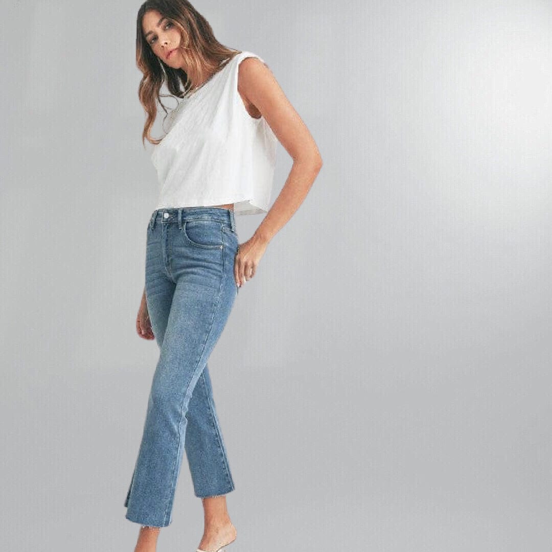High-Waisted Cropped Flare Jeans Posh Society Boutique Jeans Visit poshsocietyhb