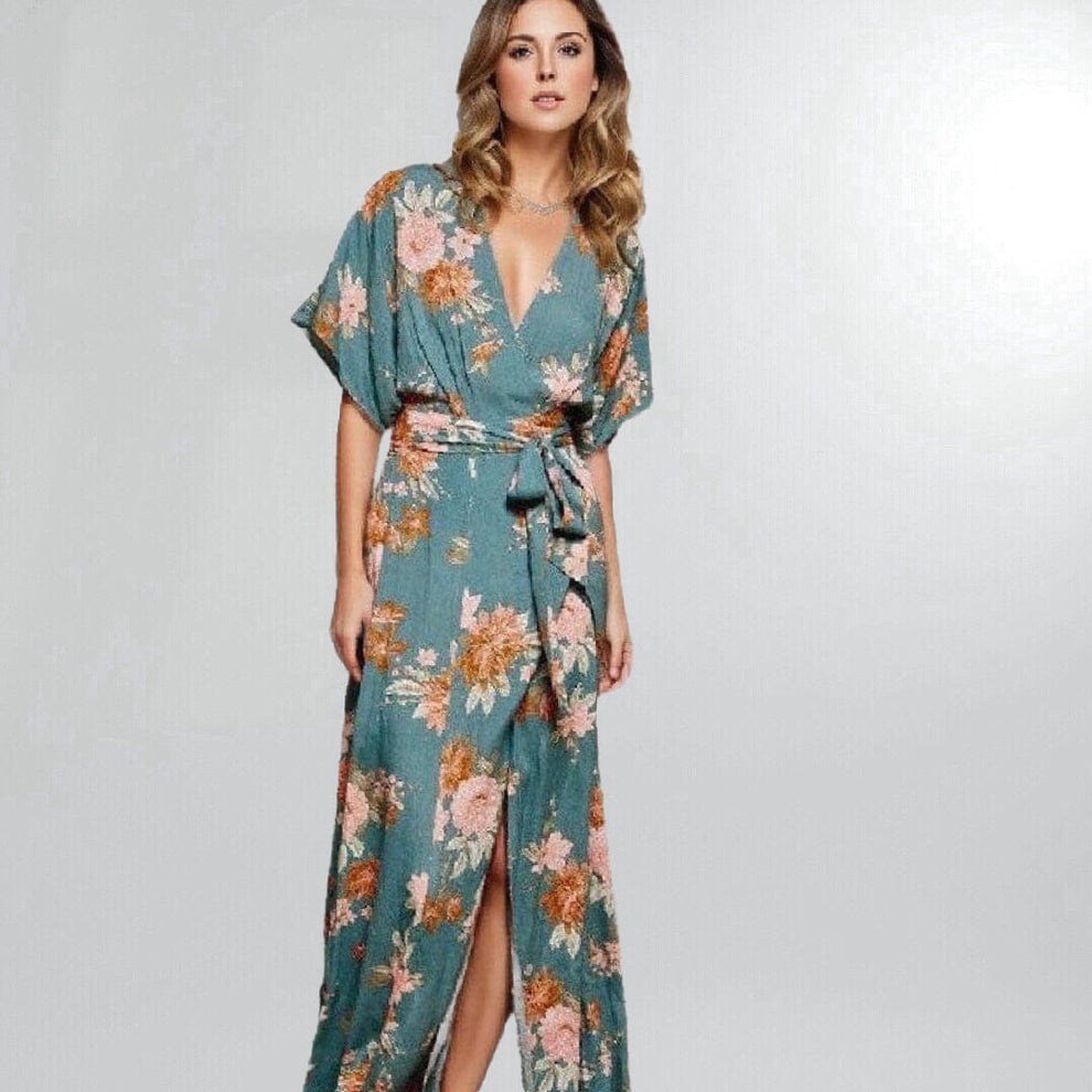 Kimono Sleeve Wrap Midi Dress Posh Society Boutique 7558