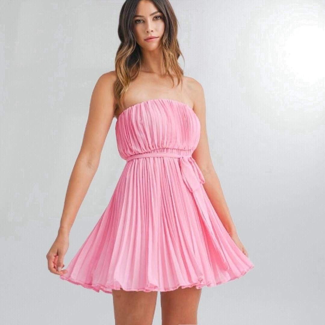 Pleated Pink Strapless Mini Dress Posh Society Boutique Dresses Visit poshsocietyhb