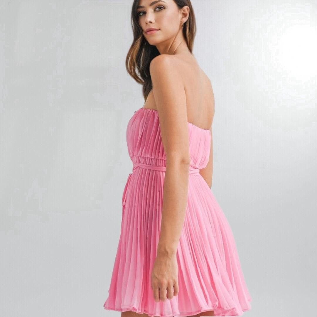 Pleated Pink Strapless Mini Dress Posh Society Boutique Dresses Visit poshsocietyhb