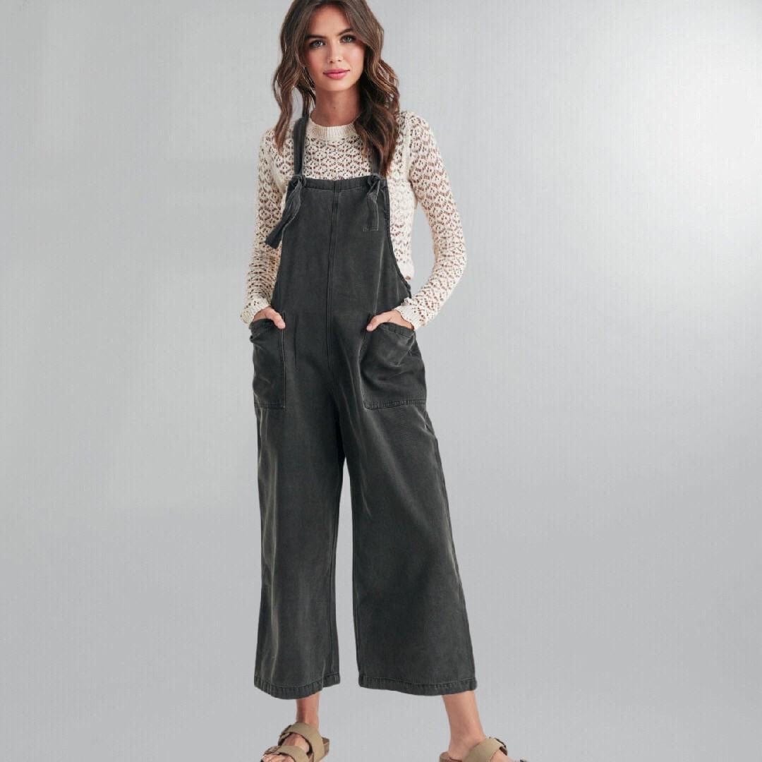 Relaxed Fit Cropped Wide Leg Tencel Overalls Posh Society Boutique Jumpsuits Visit poshsocietyhb