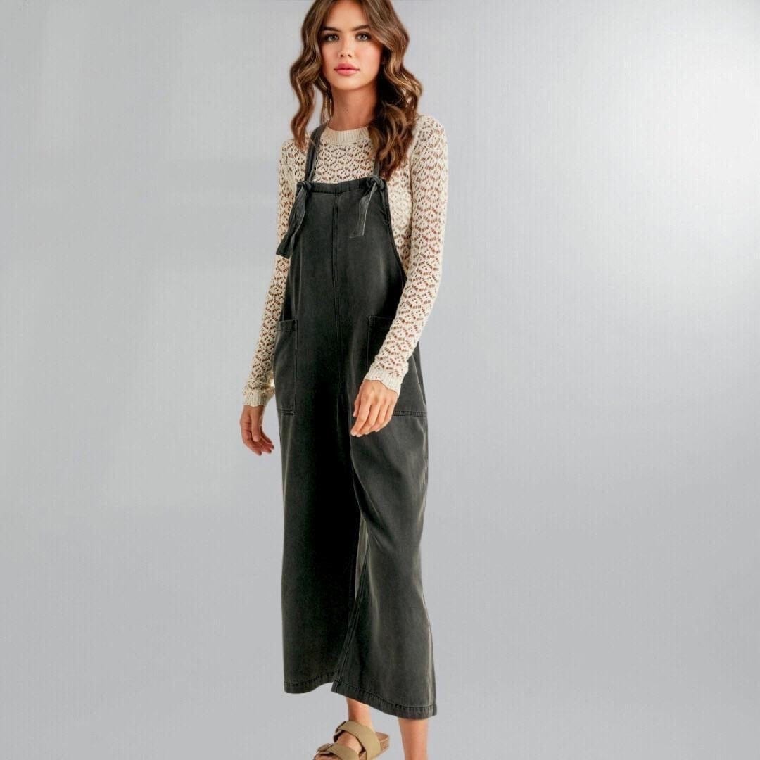 Relaxed Fit Cropped Wide Leg Tencel Overalls Posh Society Boutique Jumpsuits Visit poshsocietyhb