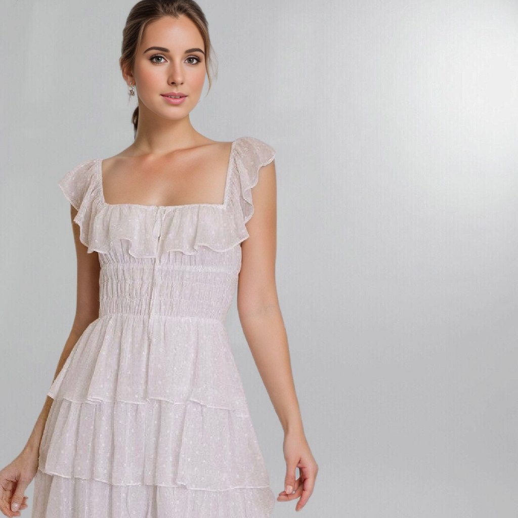 Romantic Girly Girl Monochromatic Swiss Dot Midi Dress (Large) Posh Society Boutique Dresses Visit poshsocietyhb